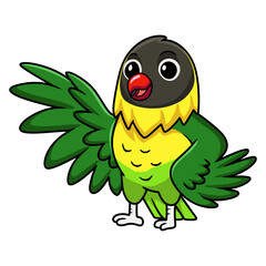 Cute yellow collared love bird cartoon waving hand