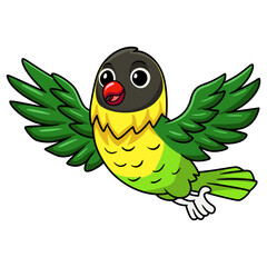 Cute yellow collared love bird cartoon flying