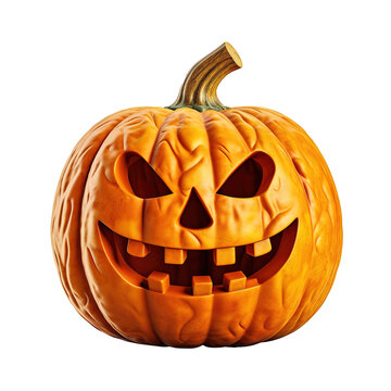 Halloween scary pumpkin Jack O'Lantern isolated on transparent background, Halloween pumpkin head jack lantern with scary evil faces spooky holiday, generative ai