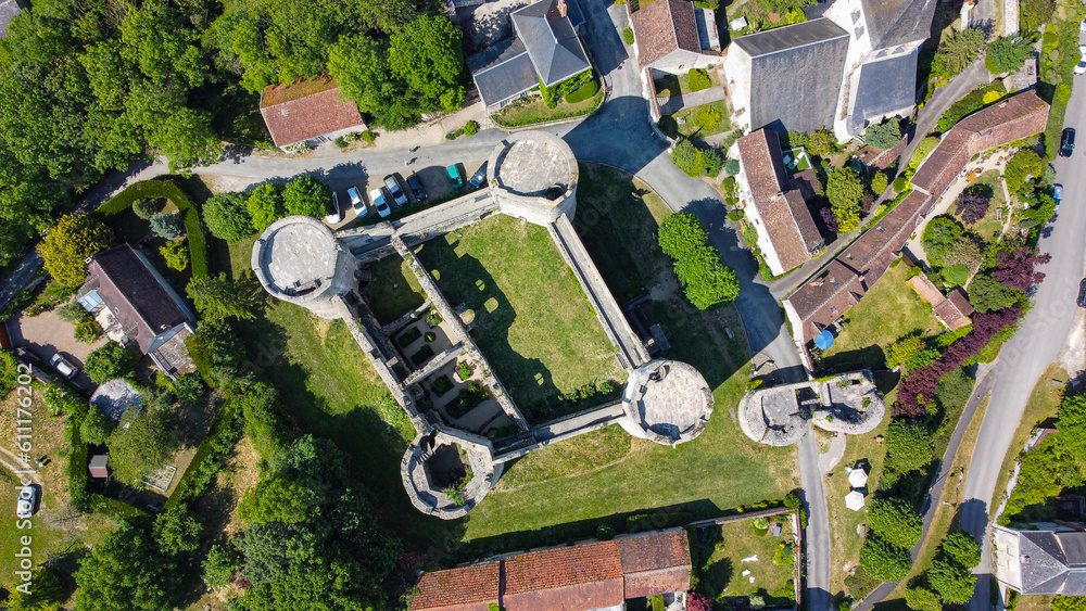 Wall mural aerial view of the medieval castle of yèvre le châtel in the french department of loiret - enclosure