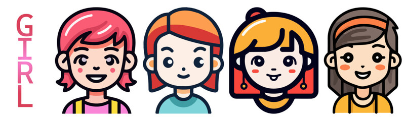 Cartoon girls illustration set