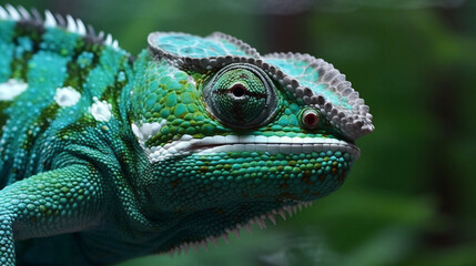 Fototapeta premium A Close-Up View of a Colorful Chameleon on a Branch. Generative ai