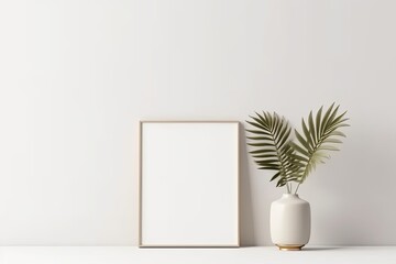 Mockup A tabletop with an empty white canvas frame. Generative AI
