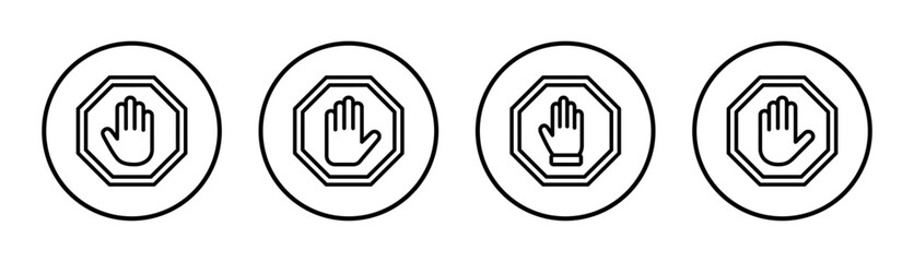 Stop icon set illustration. stop road sign. hand stop sign and symbol. Do not enter stop red sign with hand