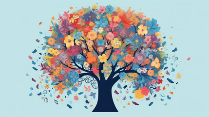 Obraz na płótnie Canvas A vibrant tree with fluttering butterflies. Generative ai