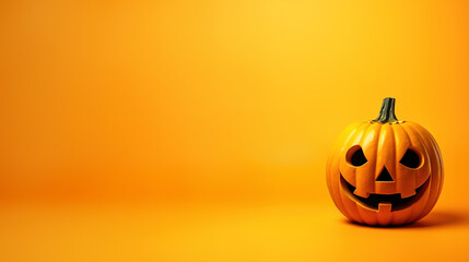 Halloween background, pumpkin on orange background, with copy space, generative ai
