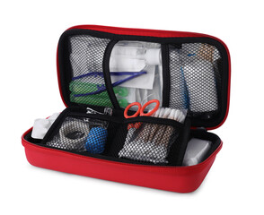 Open first aid kit isolated on white