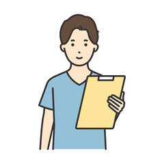 カルテを持つ看護師の男性のイラスト