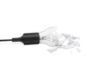Broken light bulb, transparent background