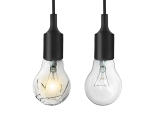 Broken light bulb, transparent background