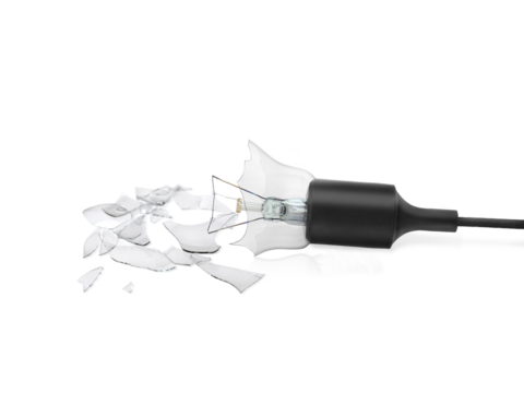 Broken light bulb, transparent background