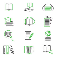 Book icon set in thin line style. Vector illustration. Stock image.