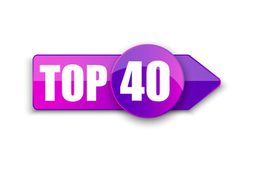 Top 40 word on purple ribbon arrow. Vector illustration. Stock picture.