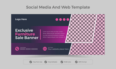 Modern and exclusive furniture sale facebook cover photo and web banner template for product sale business post Instagram, Facebook, Twtter, linkedin.