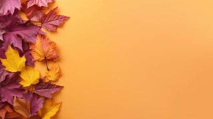 autumn leaves and acorns, Autumn feeling background, solid colors - generative AI