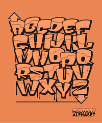 Graffiti alphabet. Comic style hand drawn lettering. Street art design.