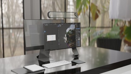 Unleashing Data Insights: Computer with Dynamic Screen Display Illustrating 3D Rendered Animation of Data Analysis Software Application