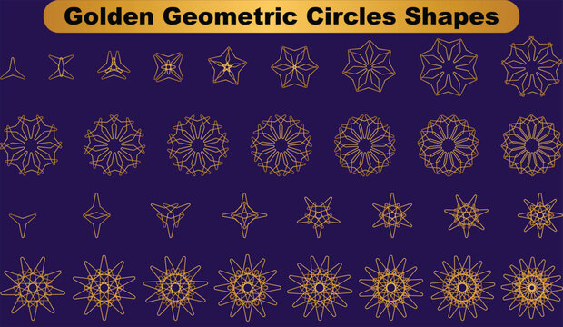 golden geometric circles , circle designs, seamless pattern with flowers