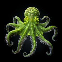 Green octopus on black background © mech