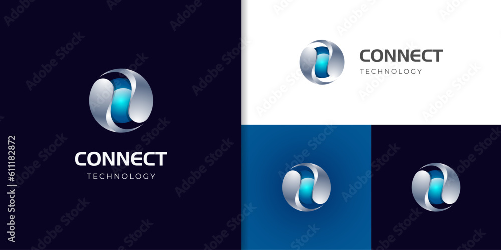 Poster creative abstract digital sphere technology vector logo design element. web network internet busines