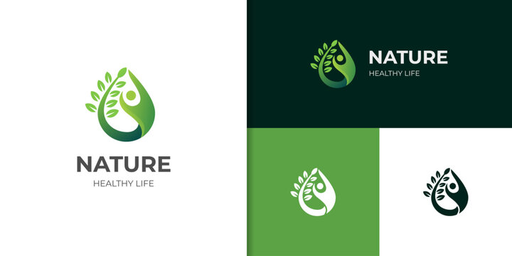 people leaf drop logo icon design, nature symbol for healthy life logo element symbol