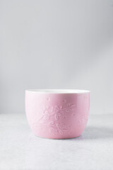 Large pink mug on a marble tray, pink coffee cup