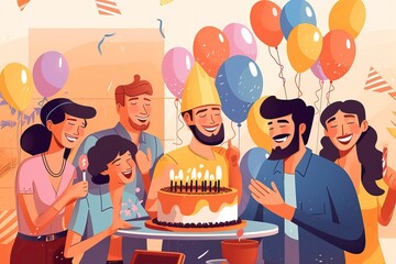 Happy Birthday Party illustration Idea. Generative AI