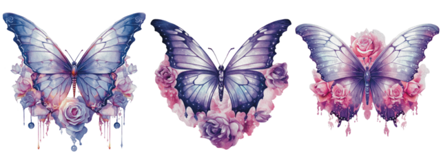  beautiful butterfly png, purple blank painted butterfly with wings spread out flying, Generative AI
