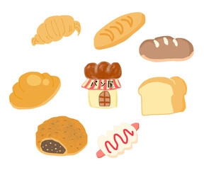 パン屋とゆるかわパンのイラスト