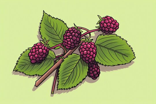 Illustration of Blackberry with leaves. Fruit illustration. Generative AI