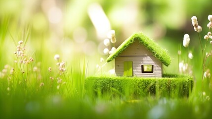 greenery botanical nature mossy miniature house with grassland background
