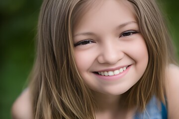 Fototapeta premium 笑顔の女の子（7歳）with generative ai
