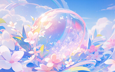 Fototapeta na wymiar Festive colorful bubbles sparkle like gemstones fantasy starry sky illustration
