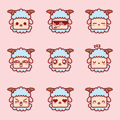 cute kawaii sheep emoji set