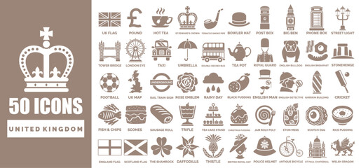 50 United kingdom icon element vector collection in flat flat design style