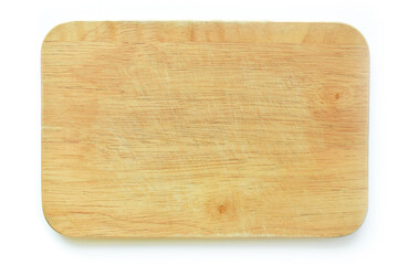 brown wooden cutting board isolated on white background, plank wood for cooking in the kitchen