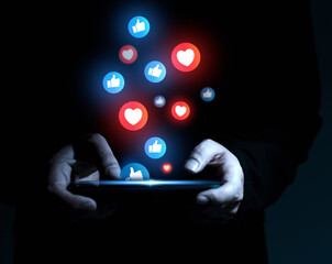 Businessman using smartphone, social media concept