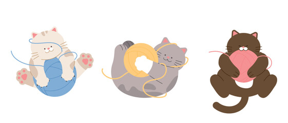 Cute cat. Cats playing with yarn.