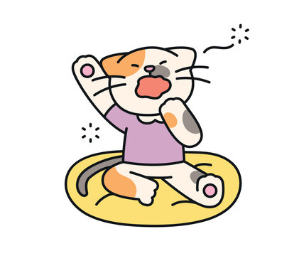 recommend clip art: Cute cat. A sleepy cat is sitting on a cushion and yawning.
