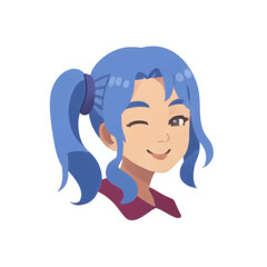A winking blue hair girl