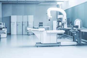 advanced x-ray scan medical diagnosis machine at hospital health care lab as wide banner with copy space area, generative AI