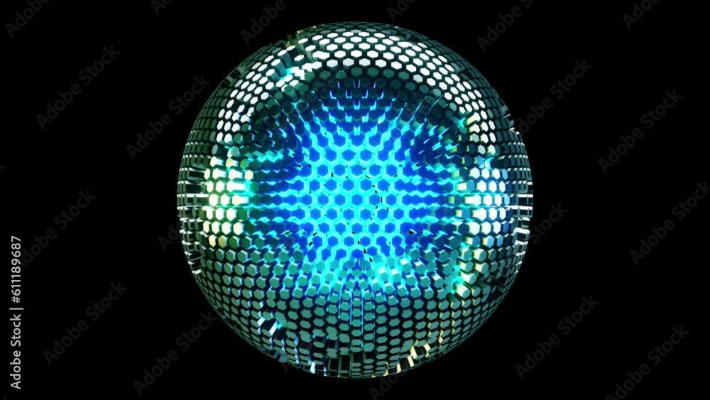 Poster blue sphere of energy on black background. can be used in background elements related to technology 