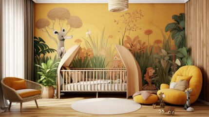 a mock-up of a wall in a nursery's interior Generative AI