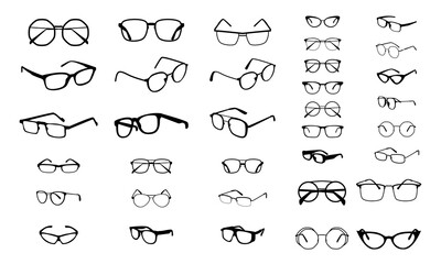 set of Various Eye Glasses Frame Silhouette vector illustration - Vector