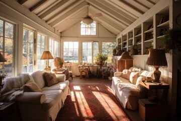 cozy interior of a farmhouse living room Generative AI