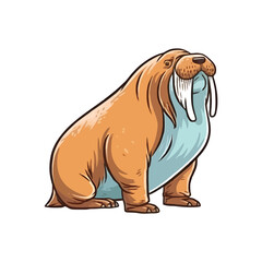 Fototapeta na wymiar Playful Walrus: Delightful 2D Illustration of a Cute Tusked Friend