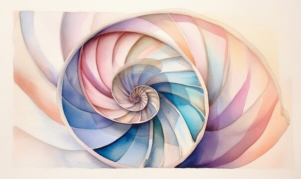 Watercolor turban shell with pastel spiral pattern and soft gradient colors