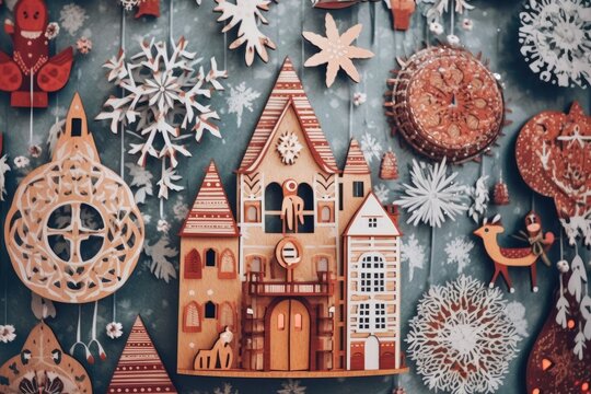a close-up of a Christmas wall decoration Generative AI