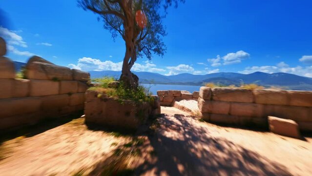 FPV drone flying through ancient ruins of Heraklia Latmos.
Mugla Turkey