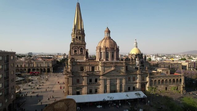 Guadalajara Aerial Cinematic Push in to Catedral de Guadalajara Mexico